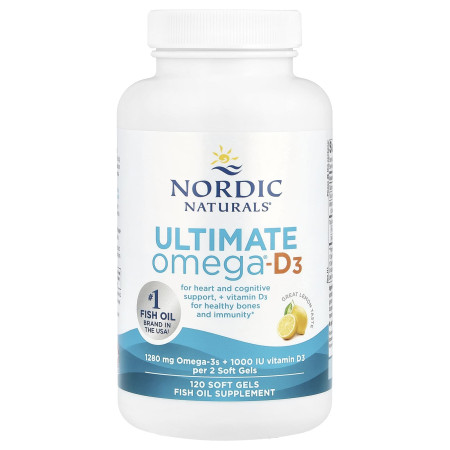 Рыбий жир омега-D3, Ultimate Omega-D3, Nordic Naturals, лимон, 120 гелевых капсул