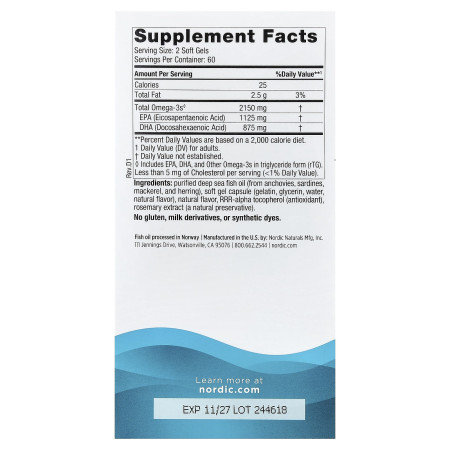Риб'ячий жир, Ultimate Omega 2X, Nordic Naturals, лимон, 2150 мг, 120 гелевих капсул (1075 мг на капсулу)
