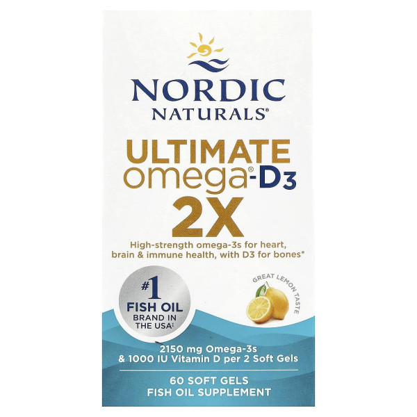 Рыбий жир, Ultimate Omega®-D3 2X, Nordic Naturals, лимон, 2150 мг, 60 гелевых капсул