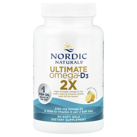 Рыбий жир, Ultimate Omega®-D3 2X, Nordic Naturals, лимон, 2150 мг, 60 гелевых капсул