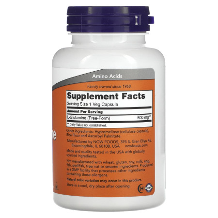 L-глютамин, L-Glutamine, Now Foods, 500 мг, 120 вегетарианских капсул