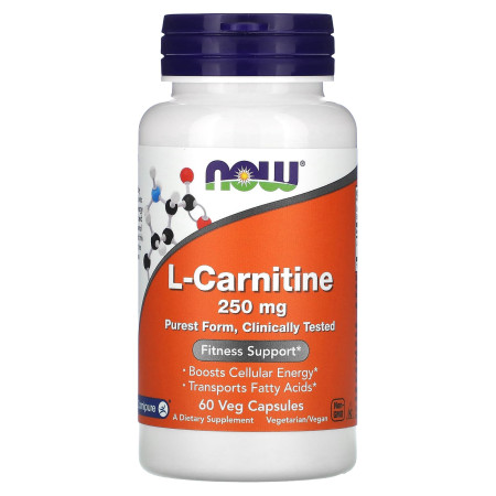 L-карнитин, L-Carnitine, Now Foods, 250 мг, 60 вегетарианских капсул
