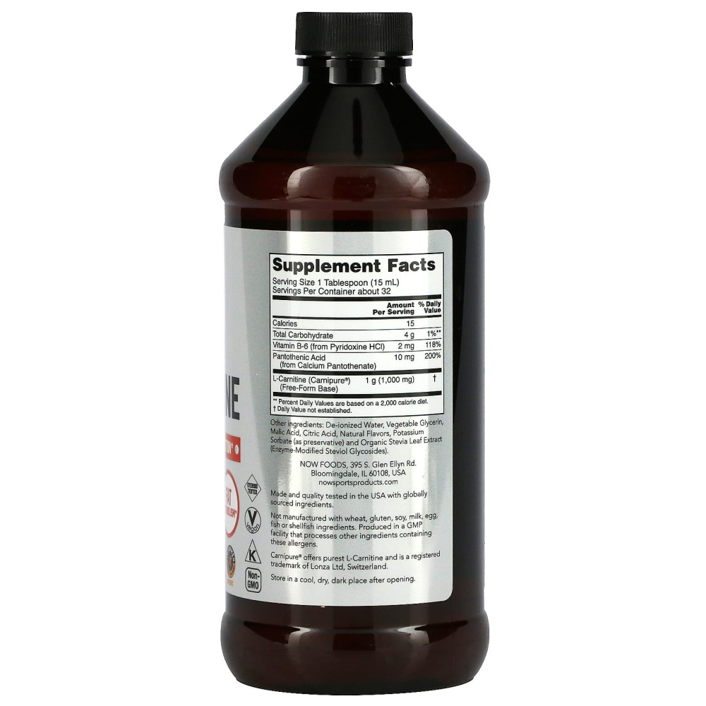 L-карнитин, L-Carnitine, Now Foods, Sports, жидкий, тропический пунш, 1000 мг, 473 мл 
