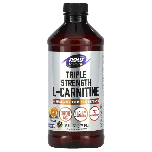 L-карнитин, L-Carnitine, Now Foods, Sports, тройная сила, жидкий, вкус цитруса, 3000 мг, 473 мл