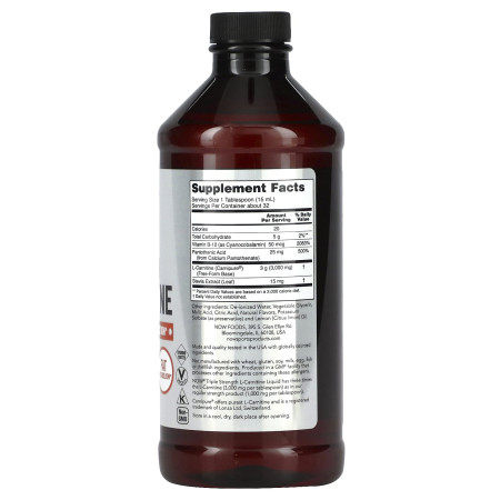 L-карнитин, L-Carnitine, Now Foods, Sports, тройная сила, жидкий, вкус цитруса, 3000 мг, 473 мл