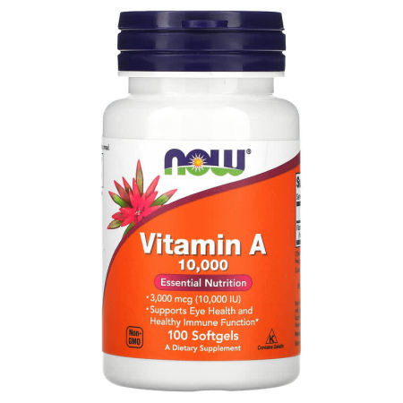 Вітамін А, Vitamin A, Now Foods, 3000 мкг (10 000 МЕ), 100 гелевих капсул