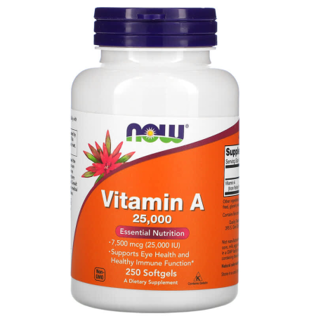 Вітамін А, Vitamin A, Now Foods, 7500 мкг (25 000 МО), 250 гелевих капсул