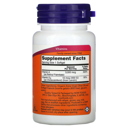 Вітаміни А та D, Vitamins A&D, Now Foods, 10 000/400 МО, 100 гелевих капсул