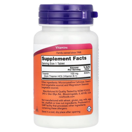 Тиамин, Витамин В1, Vitamin B-1, NOW Foods, 100 мг, 100 таблеток 