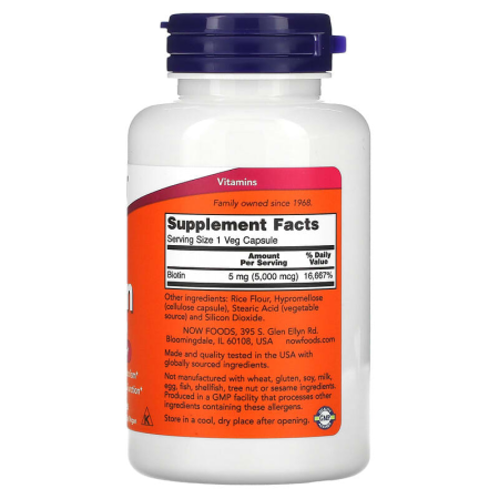 Біотин, Biotin, Now Foods, 5000 мкг, 120 вегетаріанських капсул