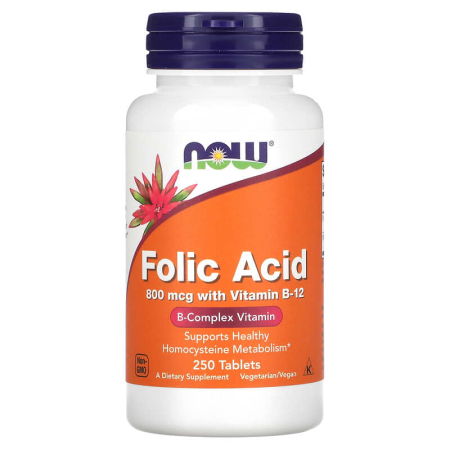 Фолієва кислота і В12, Folic Acid Vitamin B-12, Now Foods, 800 мкг, 250 таблеток