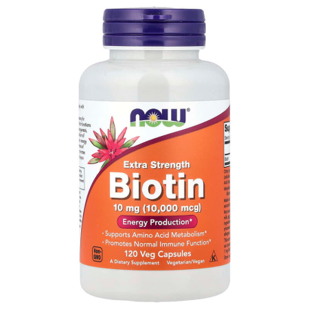 Біотин, Biotin, Now Foods, підвищена міцність, 10 мг (10000 мкг), 120 вегетаріанских капсул
