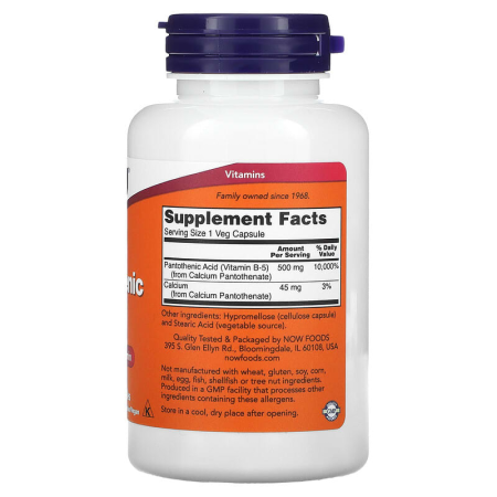 Пантотенова кислота, Pantothenic Acid, Now Foods, 500 мг, 100 вегетаріанських капсул