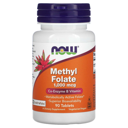 Фолієва кислота, Метилована, Methyl Folate, Now Foods 1000 мкг, 90 таблеток
