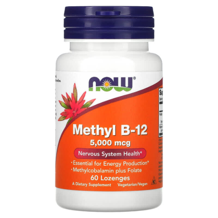 Витамин В12, Methyl B-12, Now Foods, метил, 5000 мкг, 60 леденцов