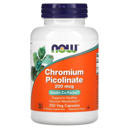 Хром піколінат, Chromium Picolinate, Now Foods, 200 мкг, 250 рослинних  капсул