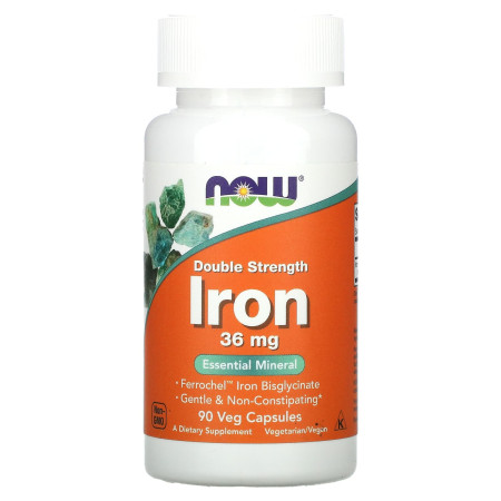 Залізо, Iron, Now Foods, подвійна концентрація, 36 мг, 90 вегетаріанських капсул