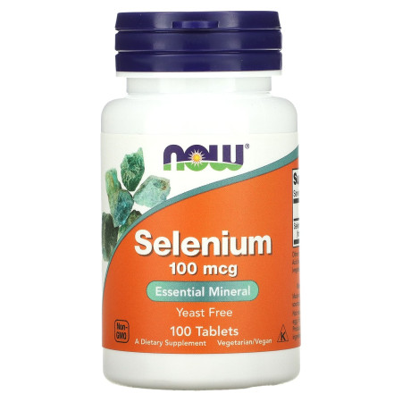 Селен, Selenium, Now Foods, без дріжджів, 100 мкг, 100 таблеток