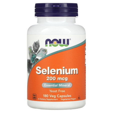 Селен, Selenium, Now Foods, без дріжджів, 200 мкг, 180 рослинних капсул