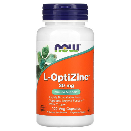 Цинк, L-OptiZinc, Now Foods, 30 мг, 100 рослинних капсул