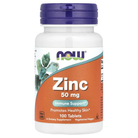 Цинк, Zinc, Now Foods, 50 мг, 100 таблеток