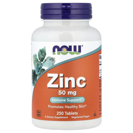 Цинк, Zinc, Now Foods, 50 мг, 250 таблеток