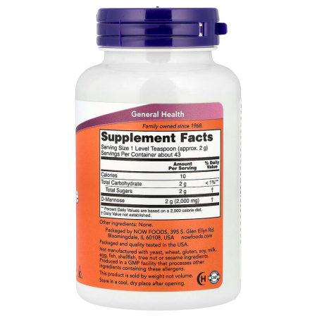 D-манноза, Certified Organic D-Mannose, Now Foods, чистый порошок, 85 г