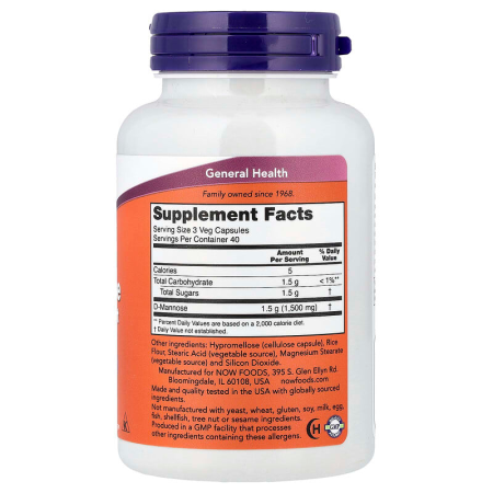 D-манноза, D-Mannose, NOW Foods, 500 мг, 120 вегетарианских капсул