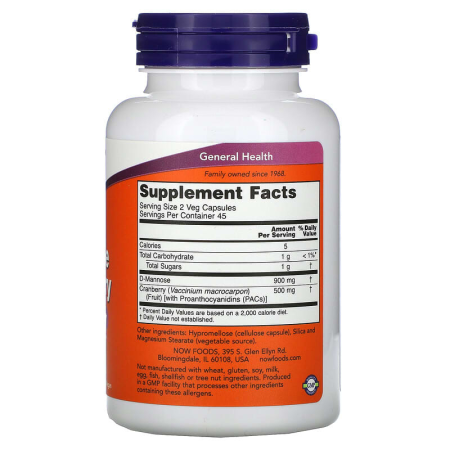 Манноза, Mannose Cranberry, Now Foods, со вкусом клюквы, 90 вегетарианских капсул