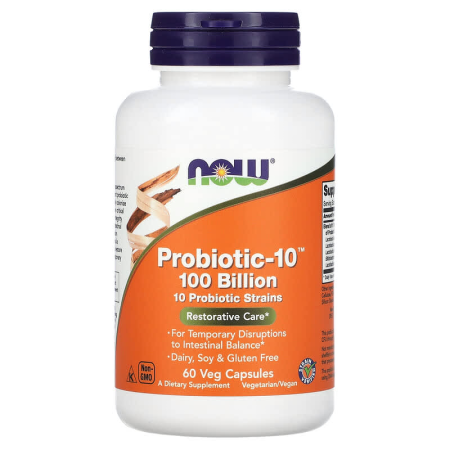 Пробіотики-10, Probiotic-10, Now Foods, 100 млрд, 60 рослинних капсул