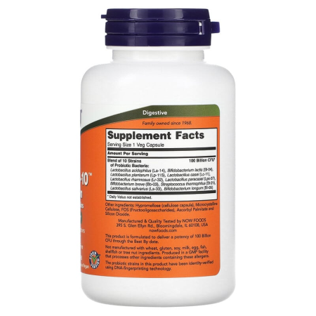 Пробіотики-10, Probiotic-10, Now Foods, 100 млрд, 60 рослинних капсул
