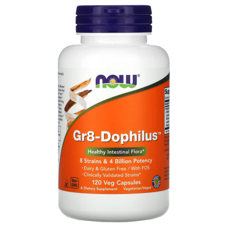 Пробіотик, Gr8-Dophilus, Now Foods, 120 вегетаріанських капсул