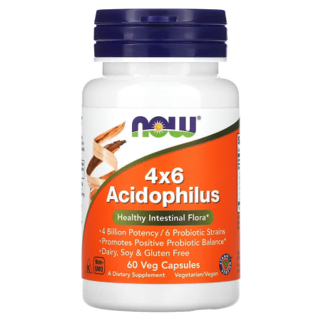 Пробиотики, 4x6 Acidophilus, Now Foods, 4 млрд, 60 растительных капсул