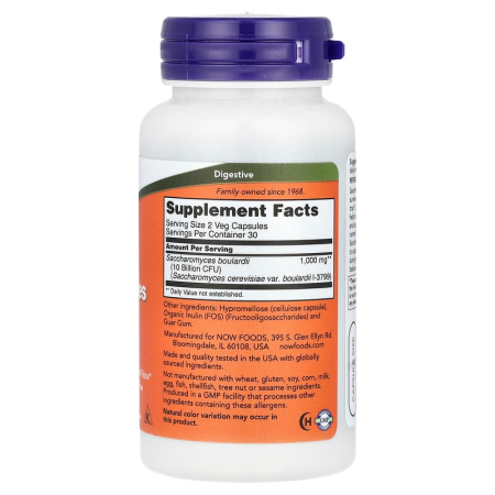 Сахаромицеты Буларди, пробиотик, Saccharomyces Boulardii, Now Foods, 5 млрд. КОЕ, 60 вегетарианских капсул