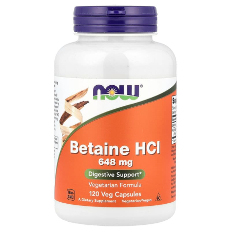 Бетаин гидрохлорид, Betaine HCL, Now Foods, 648 мг, 120 вегетарианских капсул