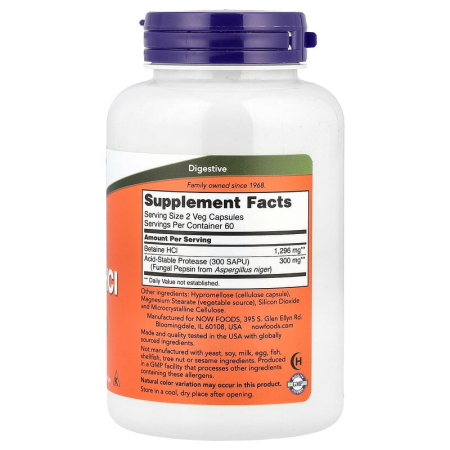 Бетаин гидрохлорид, Betaine HCL, Now Foods, 648 мг, 120 вегетарианских капсул