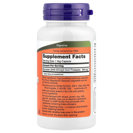 Бромелайн, Bromelain, Now Foods, 500 мг, 60 вегетарианских капсул