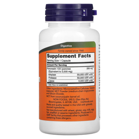 Панкреатин, Pancreat 2000i, Now Foods, 200 мг, 100 капсул