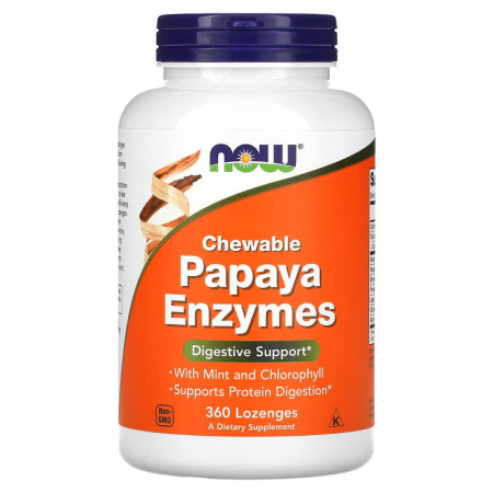 Папаїн, Papaya Enzymes, NOW Foods, жувальні ферменти, 360 льодяників
