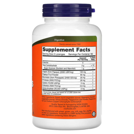 Папаїн, Papaya Enzymes, NOW Foods, жувальні ферменти, 360 льодяників