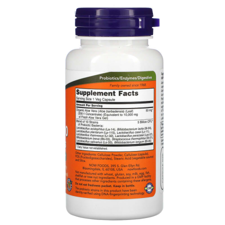 Алоэ вера 10000 и пробиотики, Aloe & Probiotics, Now Foods, 60 вегетарианских капсул