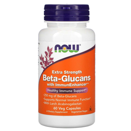 Бета-глюкани, Beta-Glucans, Now Foods, для імунітету, додаткова сила, 250 мг, 60 вегетаріанських капсул