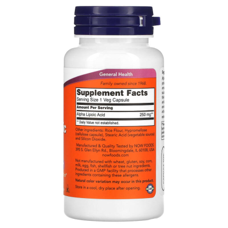 Альфа-ліпоєва кислота, Alpha Lipoic Acid, Now Foods, 250 мг, 60 капсул