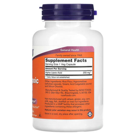 Альфа-ліпоєва кислота, Alpha Lipoic Acid, Now Foods, 250 мг, 120 вегетаріанських капсул