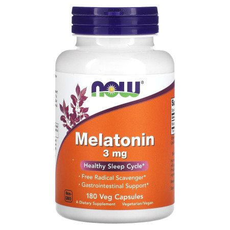 Мелатонін, Melatonin, Now Foods, 3 мг, 180 вегетаріанських капсул
