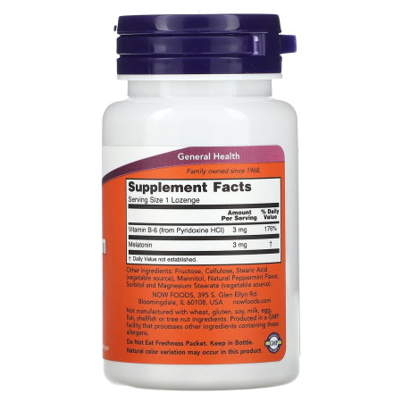 Мелатонін, Melatonin, Now Foods, 3 мг, 90 пастилок