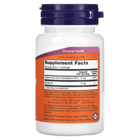 Мелатонин, Melatonin, Now Foods, 3 мг, 180 пастилок