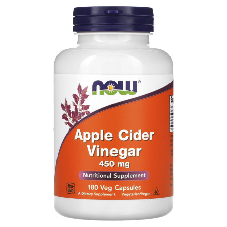 Яблучний оцет, Apple Cider Vinegar, Now Foods, 450 мг, 180 рослинних капсул