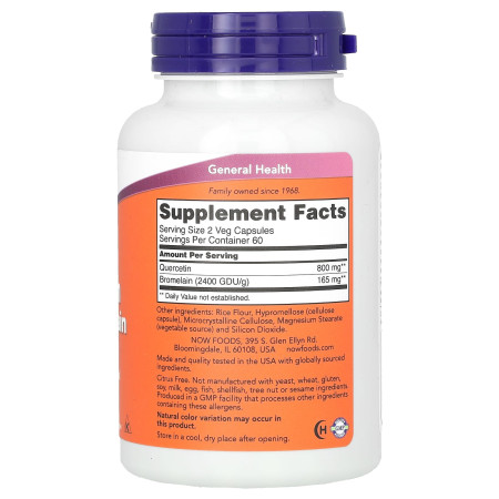 Кверцетин та бромелайн, Quercetin Bromelain, NOW Foods, 120 веганських капсул