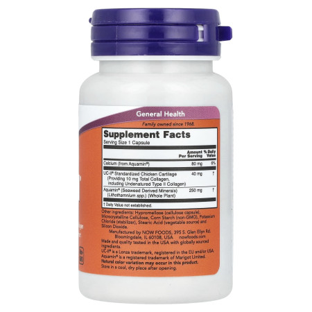 Коллаген типа II, Collagen, Now Foods, для здоровья суставов, неденатурированный, 60 капсул
